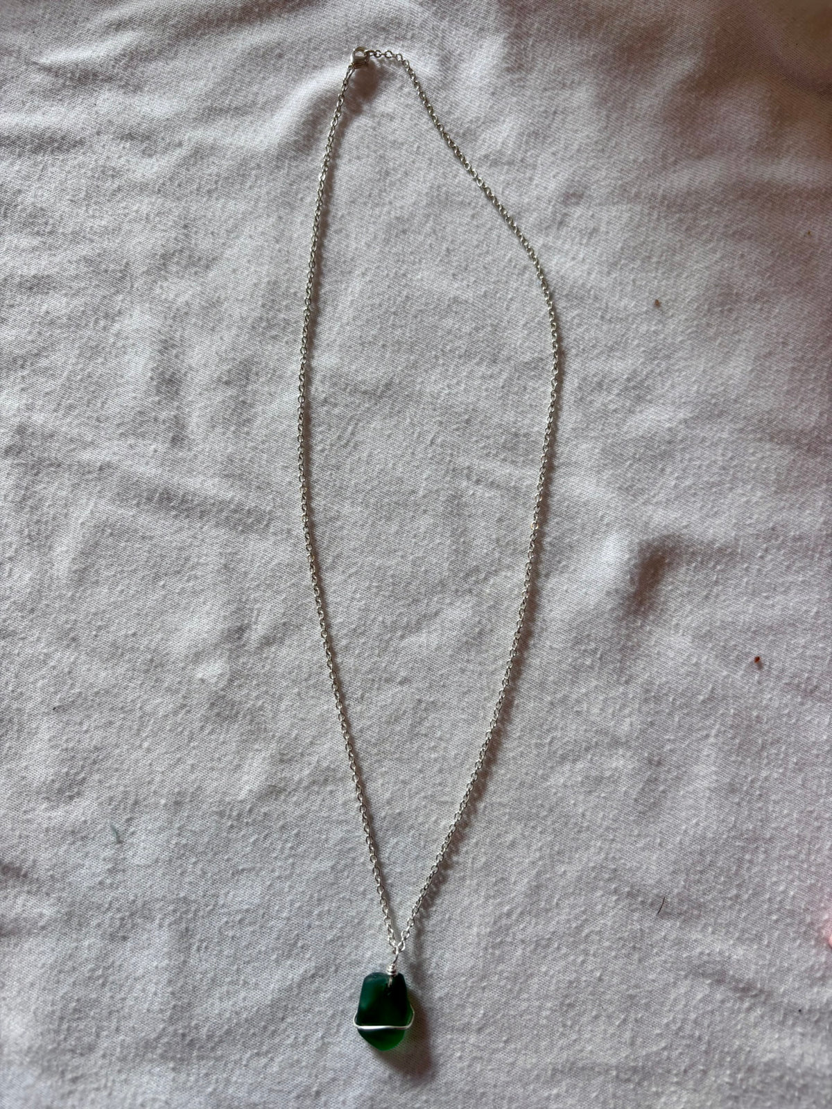Silver Plated Sea Glass Necklace - Green