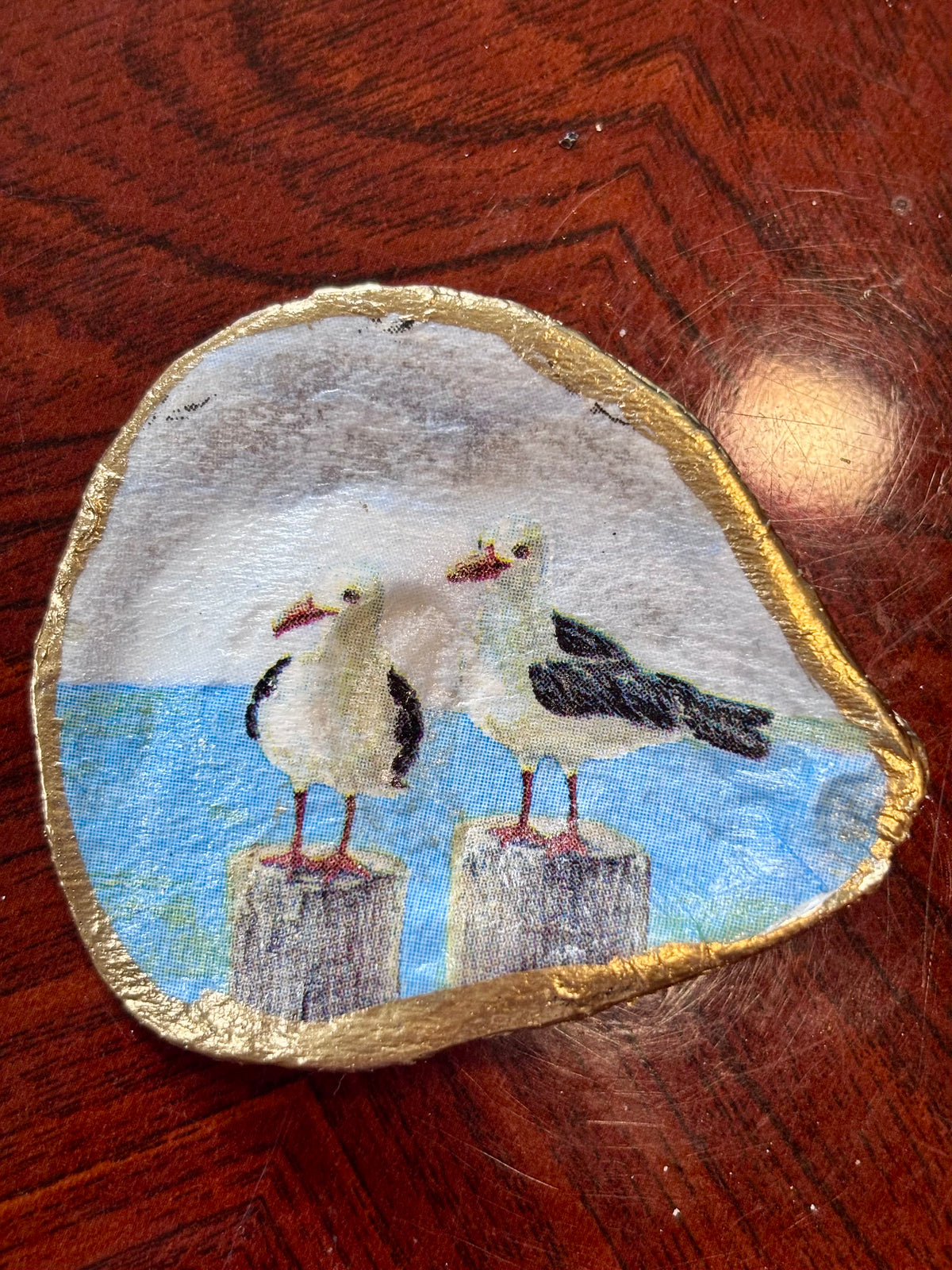 Decoupaged Shell - Seagulls