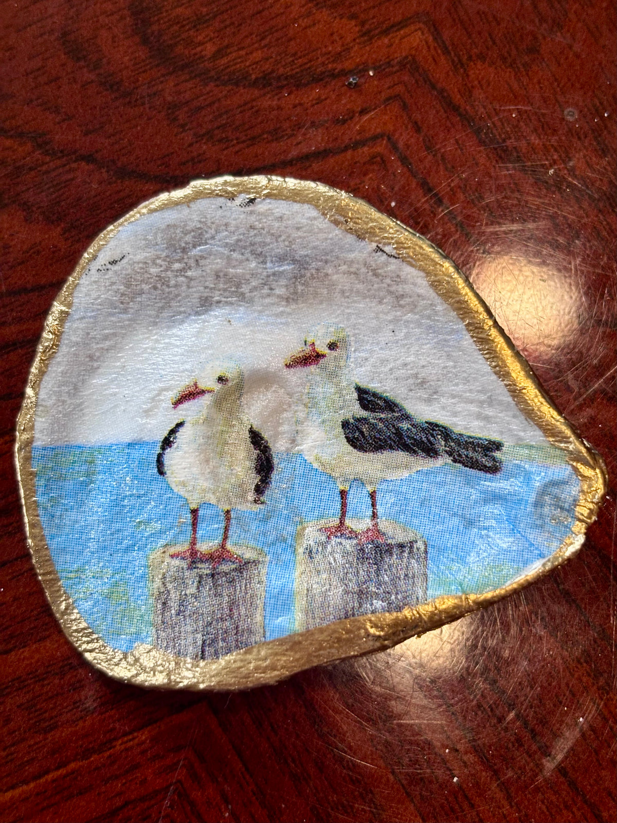 Decoupaged Shell - Seagulls