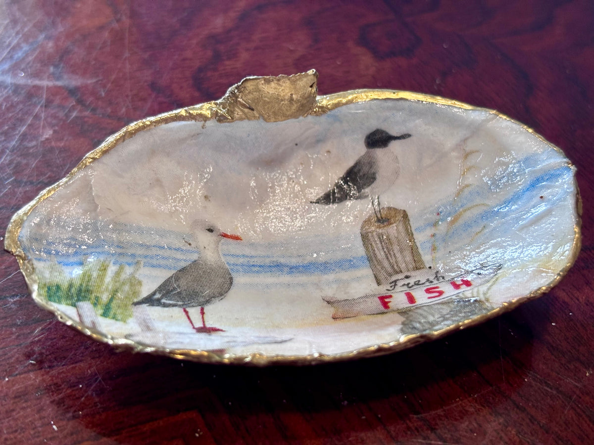 Decoupaged Shell - Seagulls