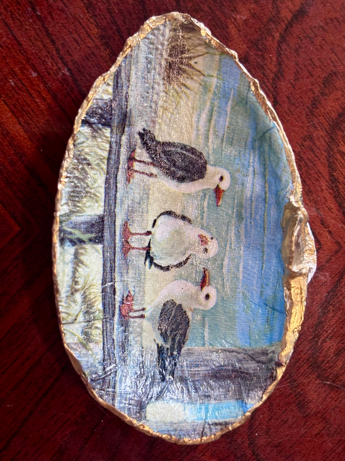 Decoupaged Shell - Seagulls