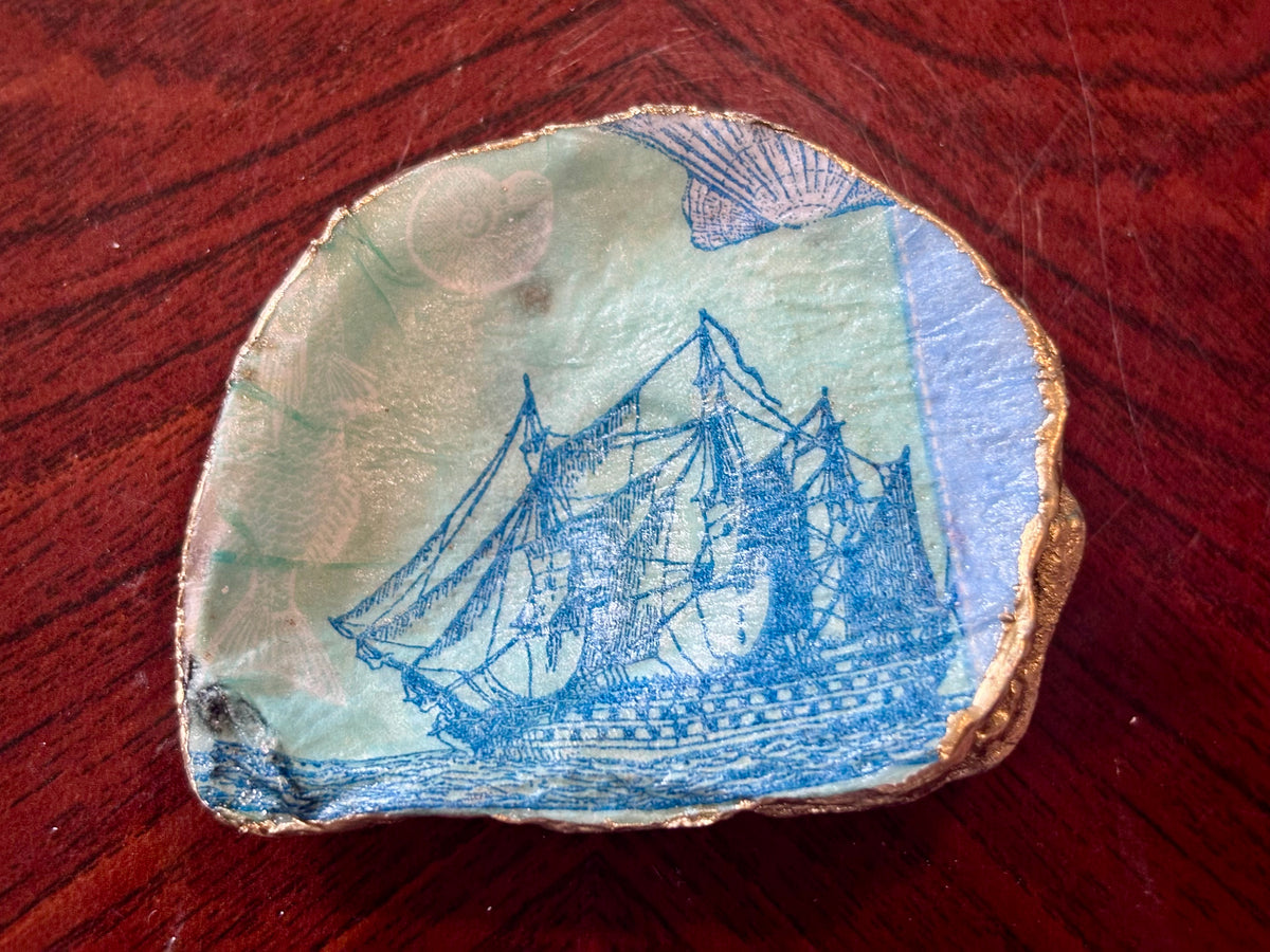 Decoupaged Shell - Sailing Boat