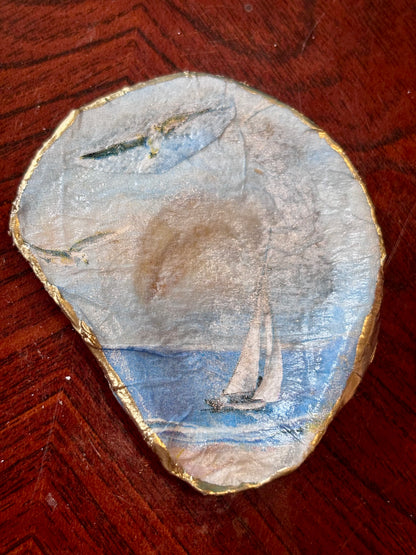 Decoupaged Shell - Sailing Boat
