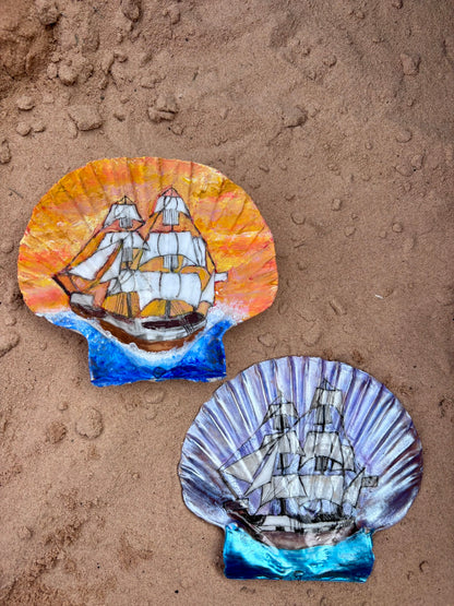 Hand-Painted Shell - Hispaniola at Sunset