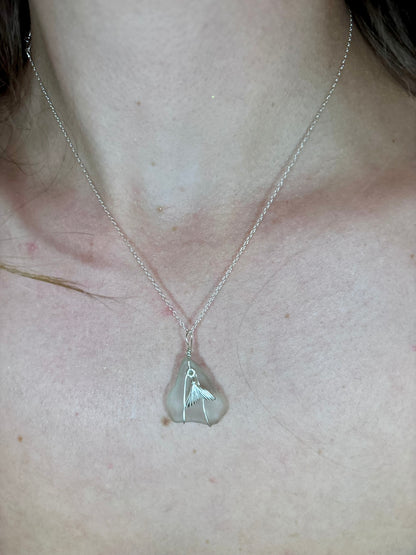 Sterling Silver Sea Glass Necklace - White Mermaid