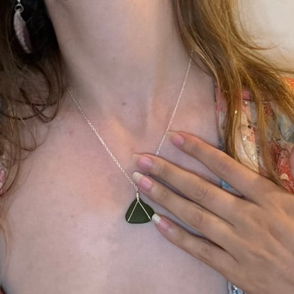 Silver Plated Sea Glass Necklace - Green