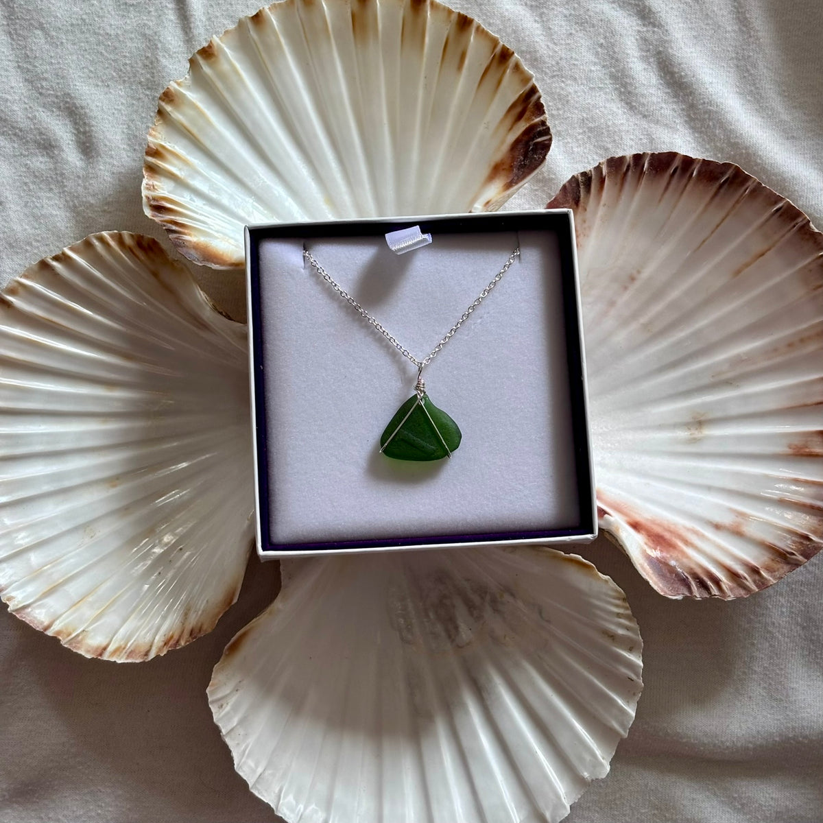 Silver Plated Sea Glass Necklace - Green