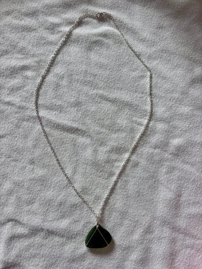 Silver Plated Sea Glass Necklace - Green