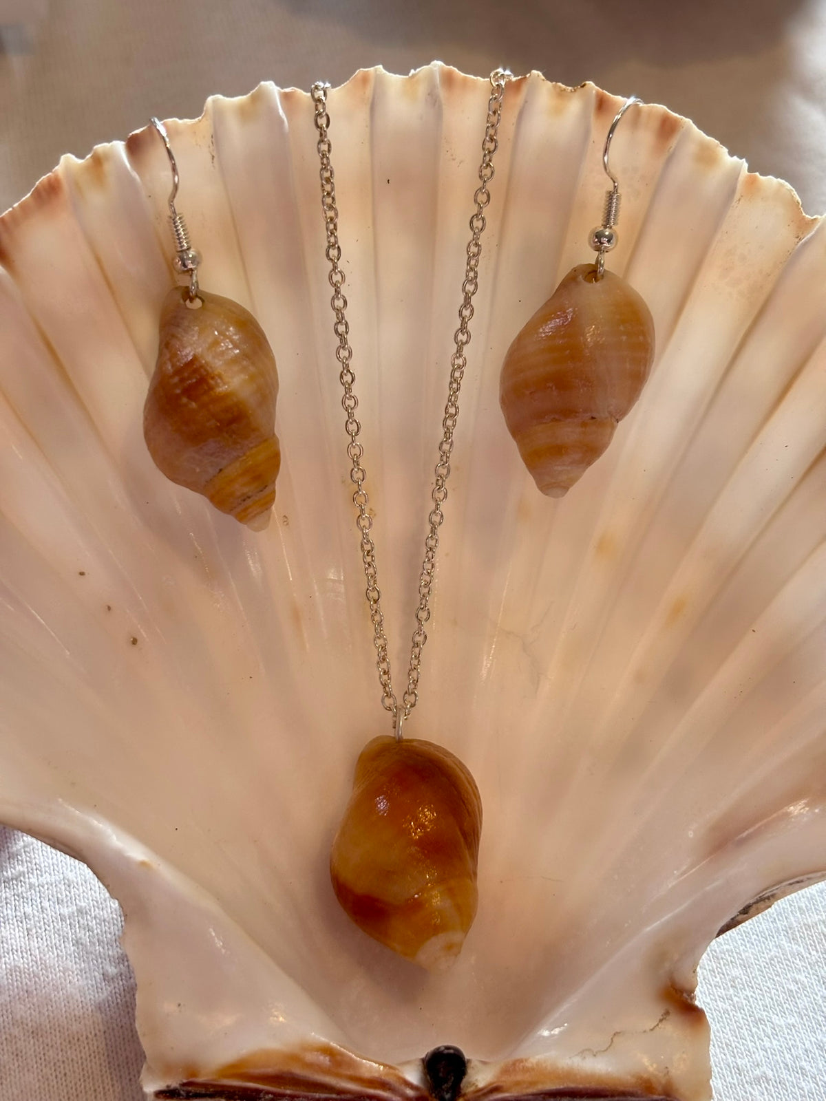 Silver Plated Shell Necklace and Earring Set