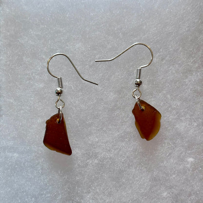 Silver Plated Sea Glass Earrings - Brown