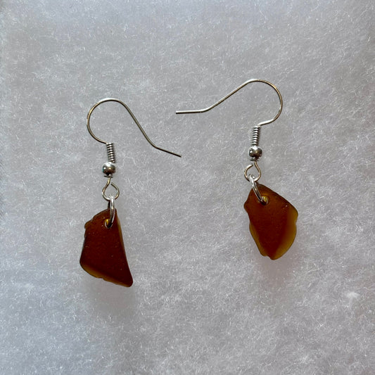 Silver Plated Sea Glass Earrings - Brown