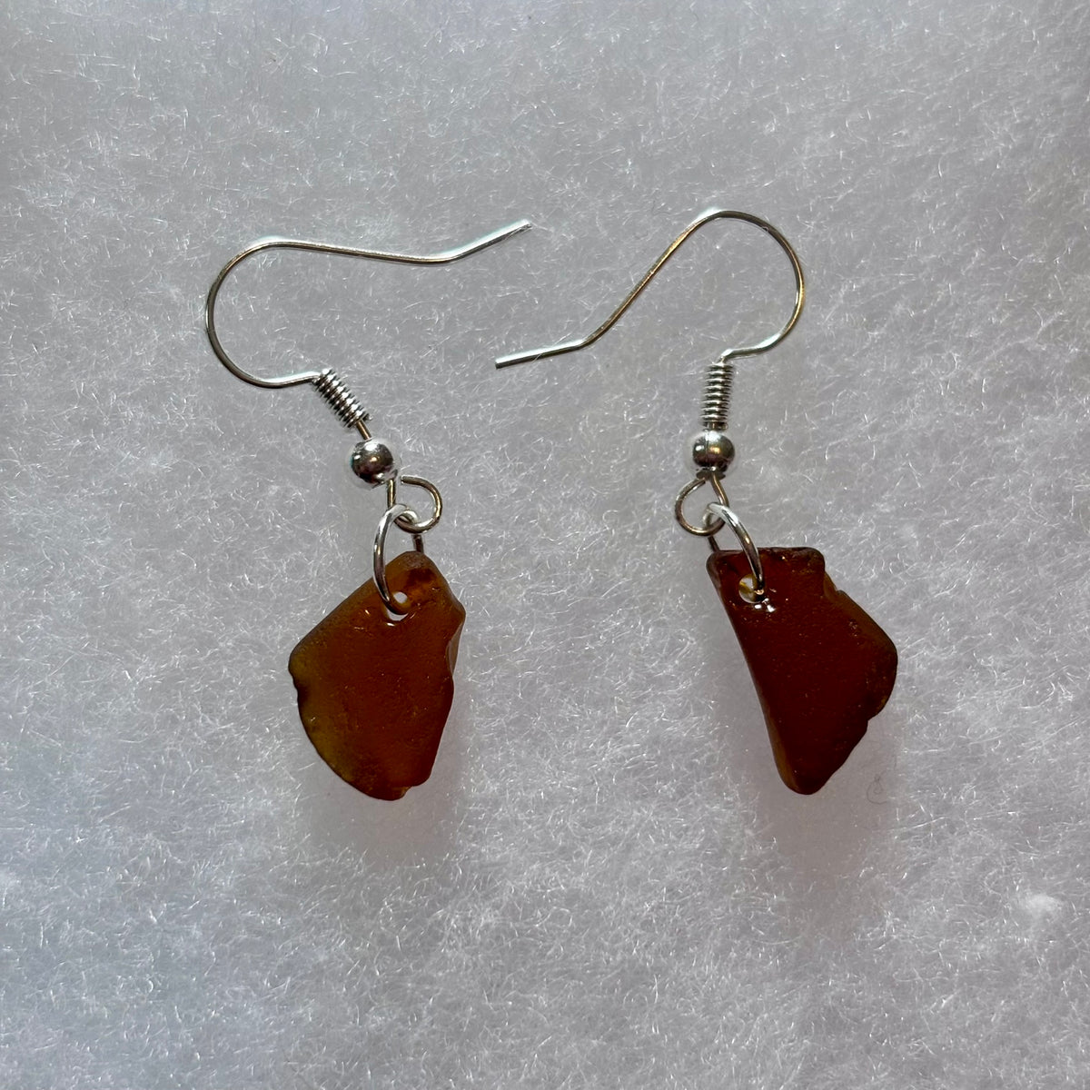 Silver Plated Sea Glass Earrings - Brown