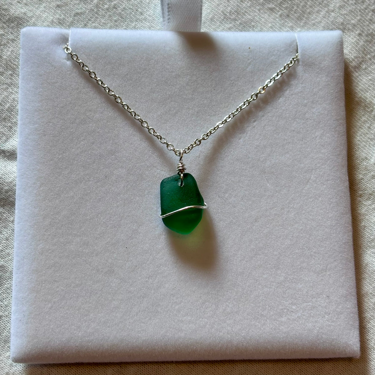Silver Plated Sea Glass Necklace - Green