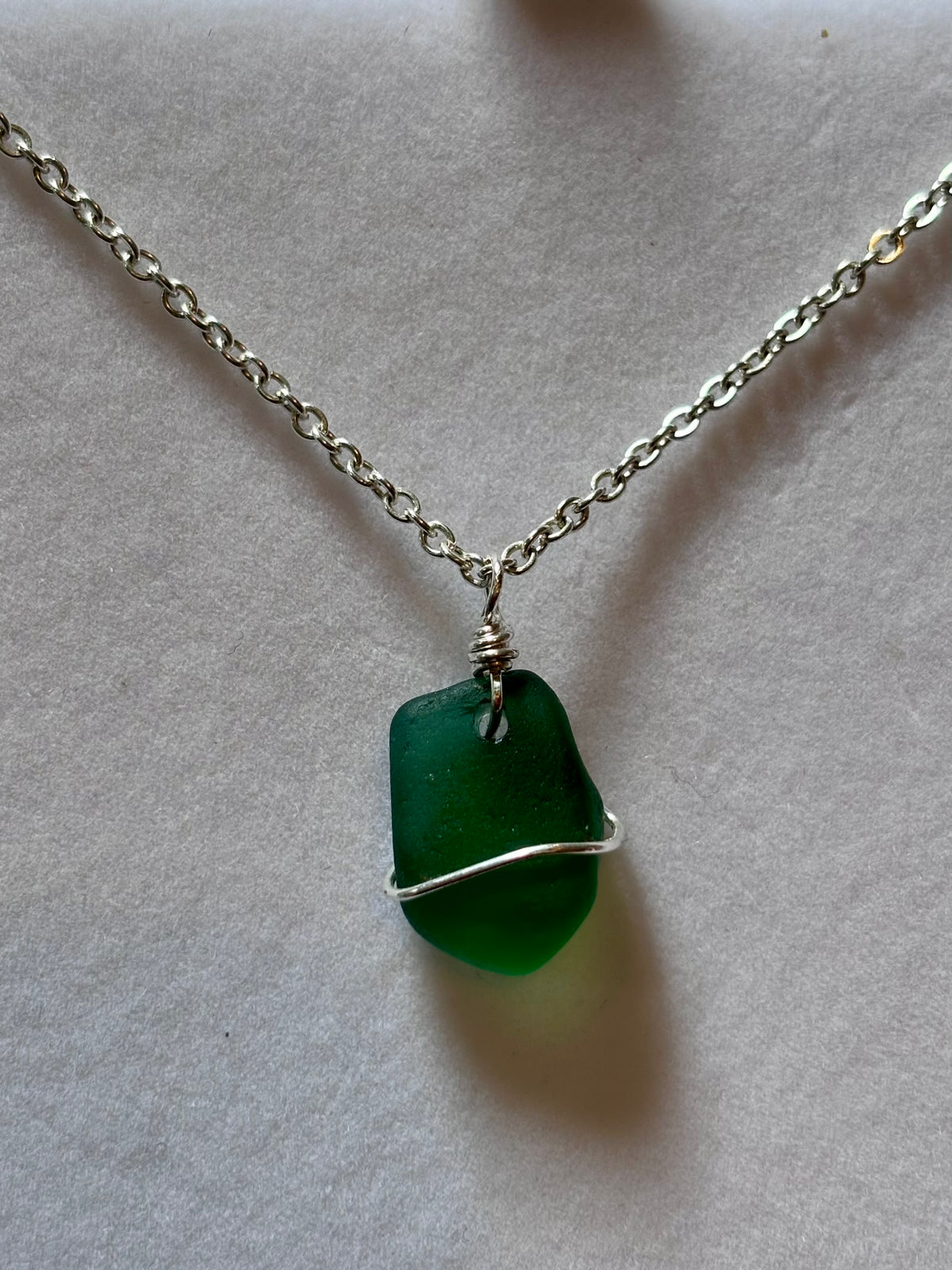 Silver Plated Sea Glass Necklace - Green