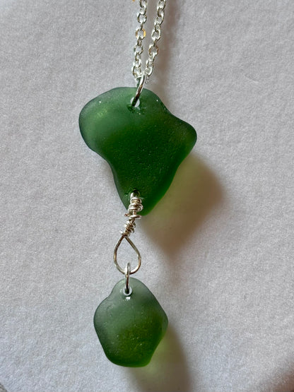 Silver Plated Sea Glass Necklace - Green Heart