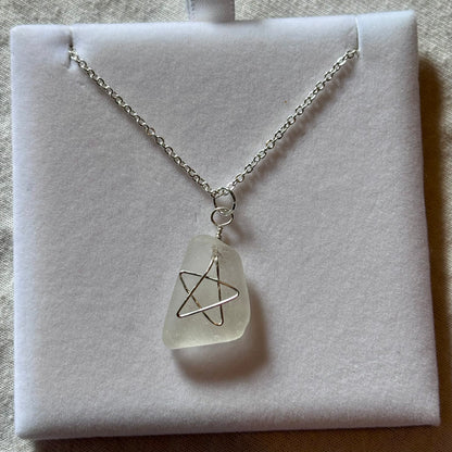 Silver Plated Sea Glass Necklace - White Star