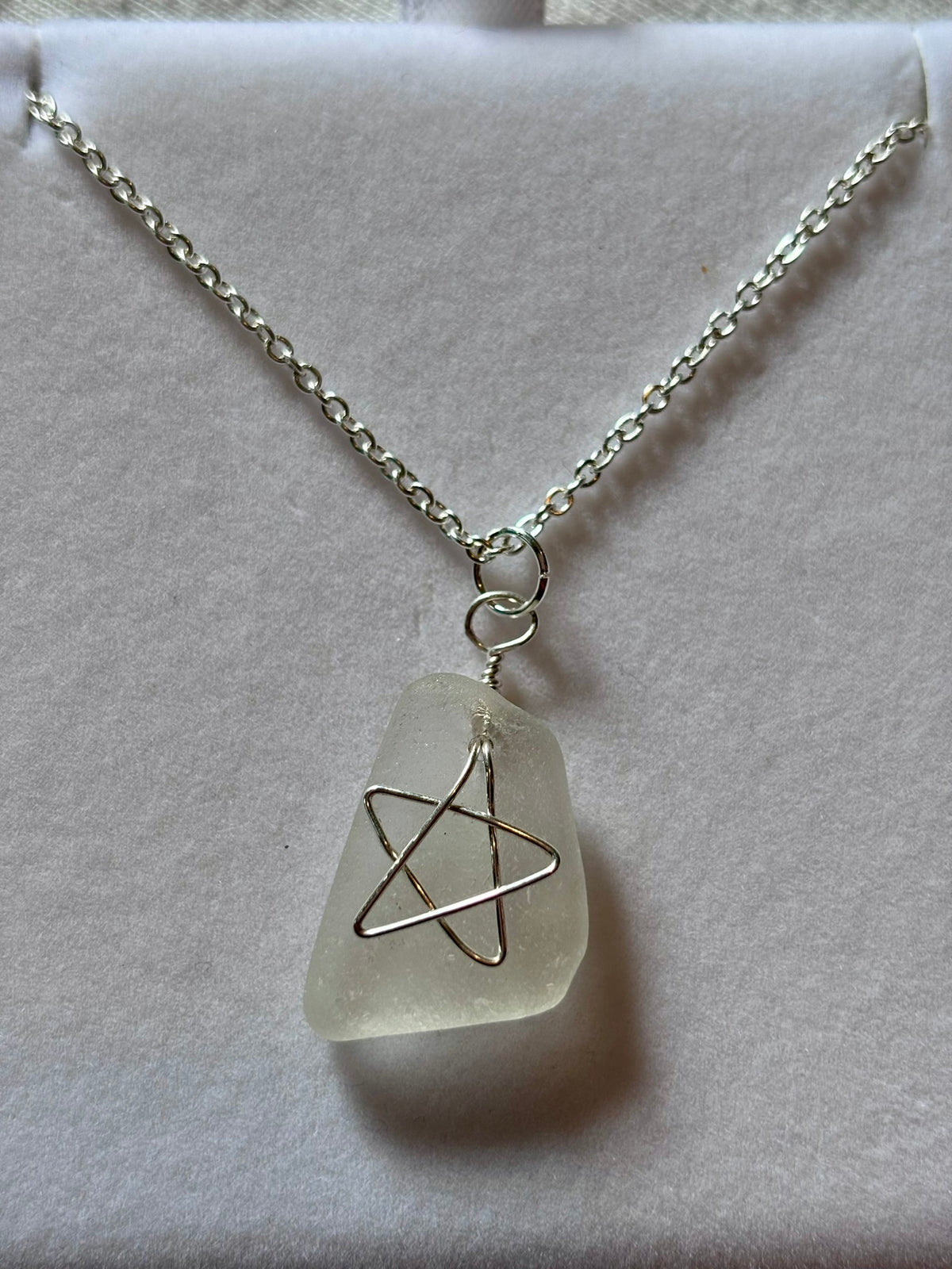 Silver Plated Sea Glass Necklace - White Star