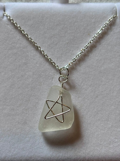 Silver Plated Sea Glass Necklace - White Star