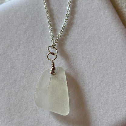 Silver Plated Sea Glass Necklace - White Star
