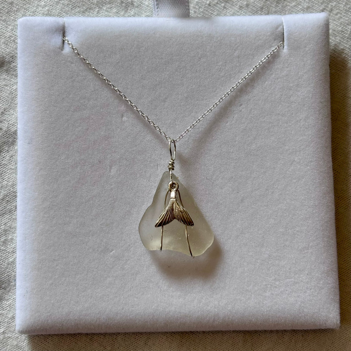 Sterling Silver Sea Glass Necklace - White Mermaid