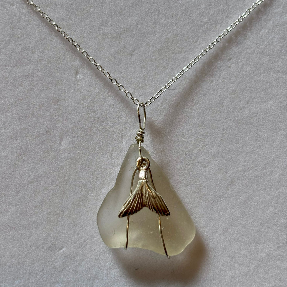 Sterling Silver Sea Glass Necklace - White Mermaid