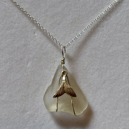 Sterling Silver Sea Glass Necklace - White Mermaid