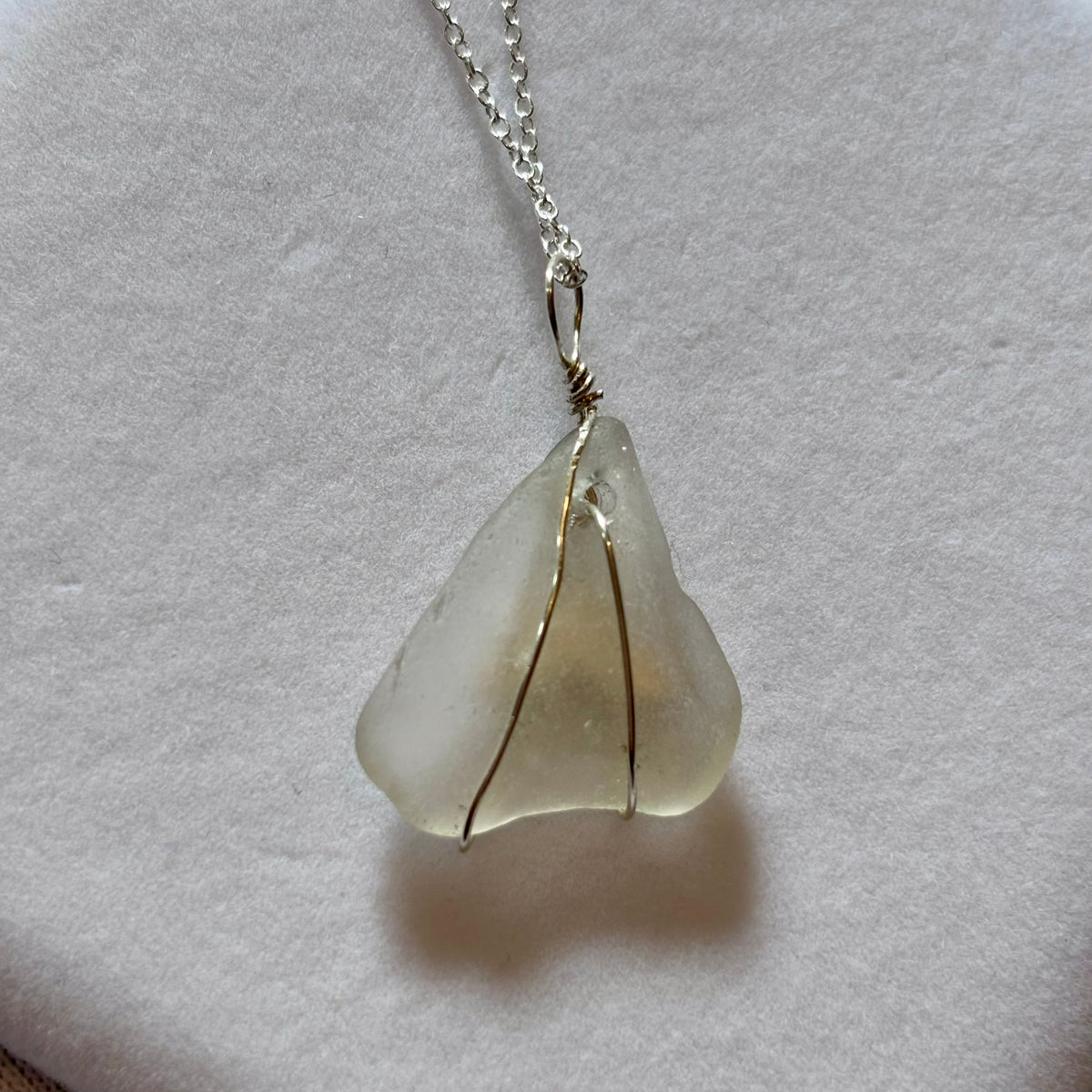 Sterling Silver Sea Glass Necklace - White Mermaid