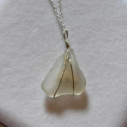 Sterling Silver Sea Glass Necklace - White Mermaid