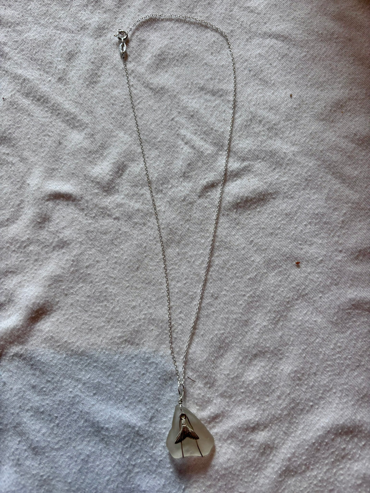Sterling Silver Sea Glass Necklace - White Mermaid