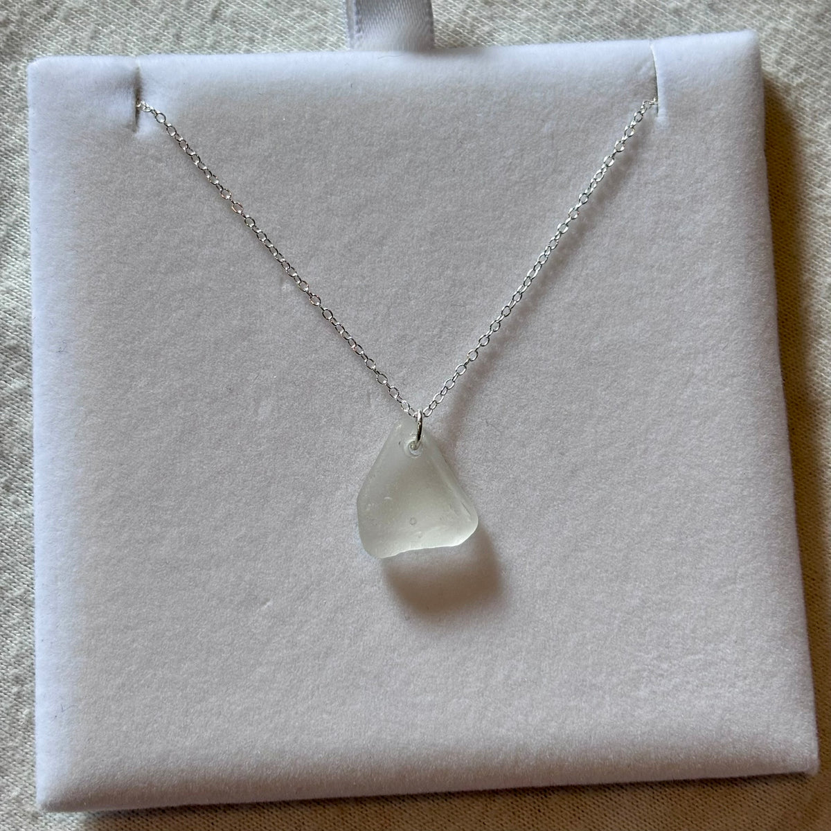 Sterling Silver Sea Glass Necklace - White