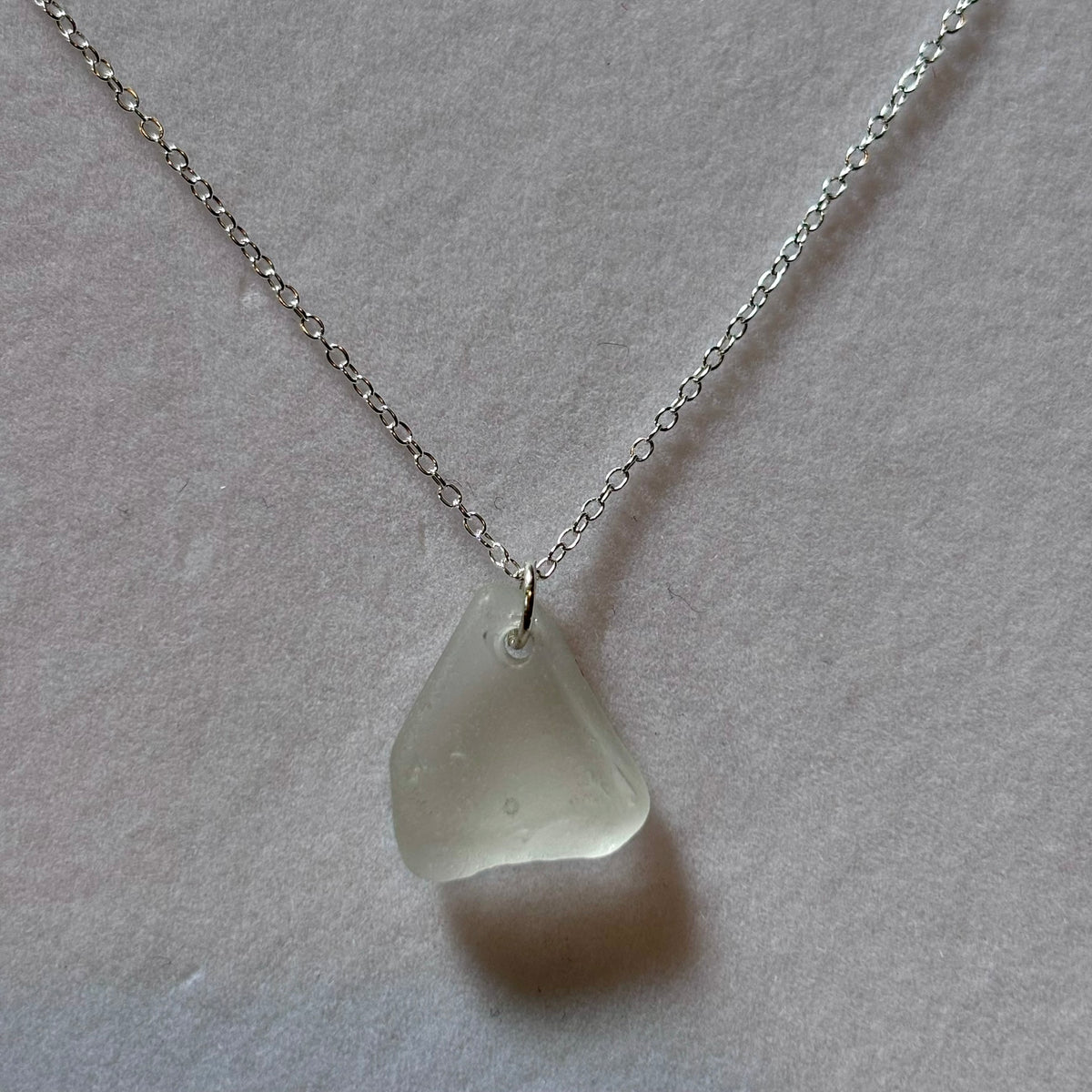 Sterling Silver Sea Glass Necklace - White