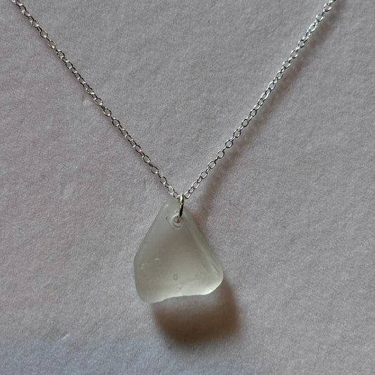 Sterling Silver Sea Glass Necklace - White