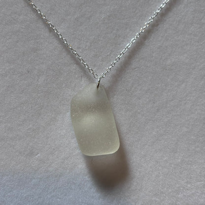 Sterling Silver Sea Glass Necklace - White