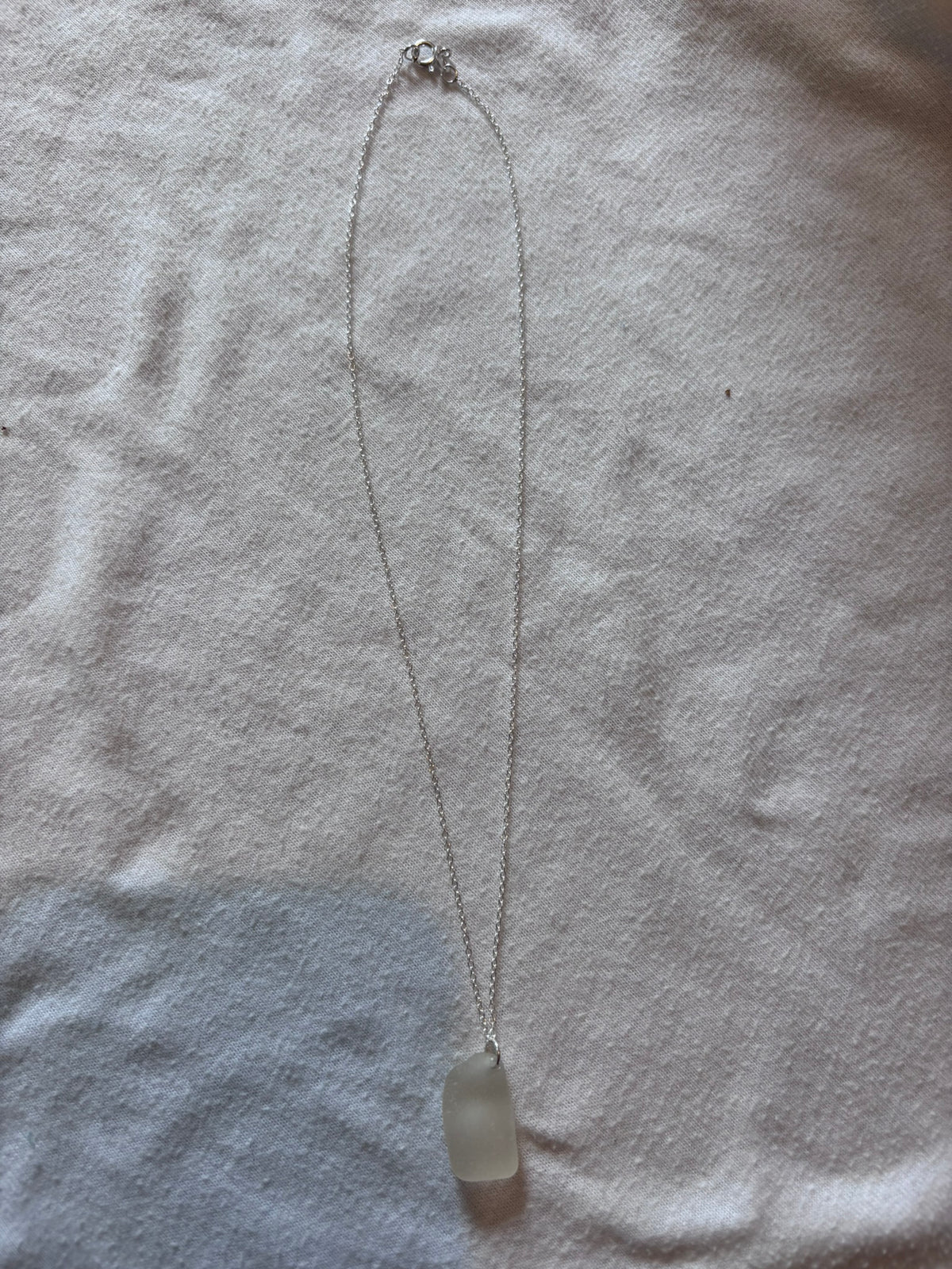 Sterling Silver Sea Glass Necklace - White