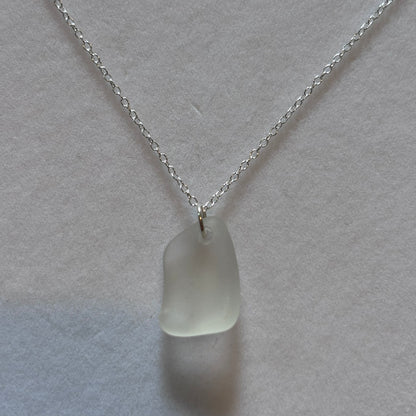 Sterling Silver Sea Glass Necklace - White