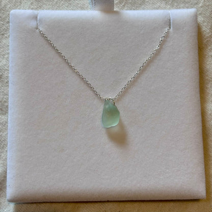 Sterling Silver Sea Glass Necklace - Blue