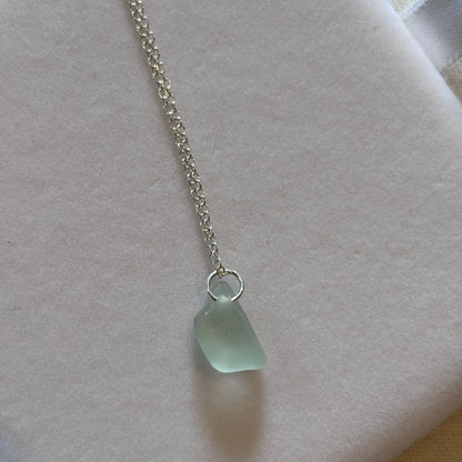 Sterling Silver Sea Glass Necklace - Blue