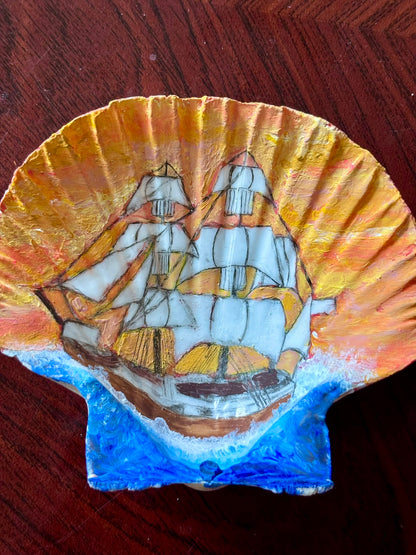 Hand-Painted Shell - Hispaniola at Sunset