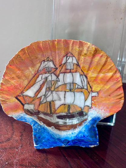 Hand-Painted Shell - Hispaniola at Sunset