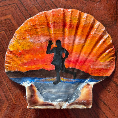 Hand-Painted Shell - Eric Morecambe Statue at Sunset
