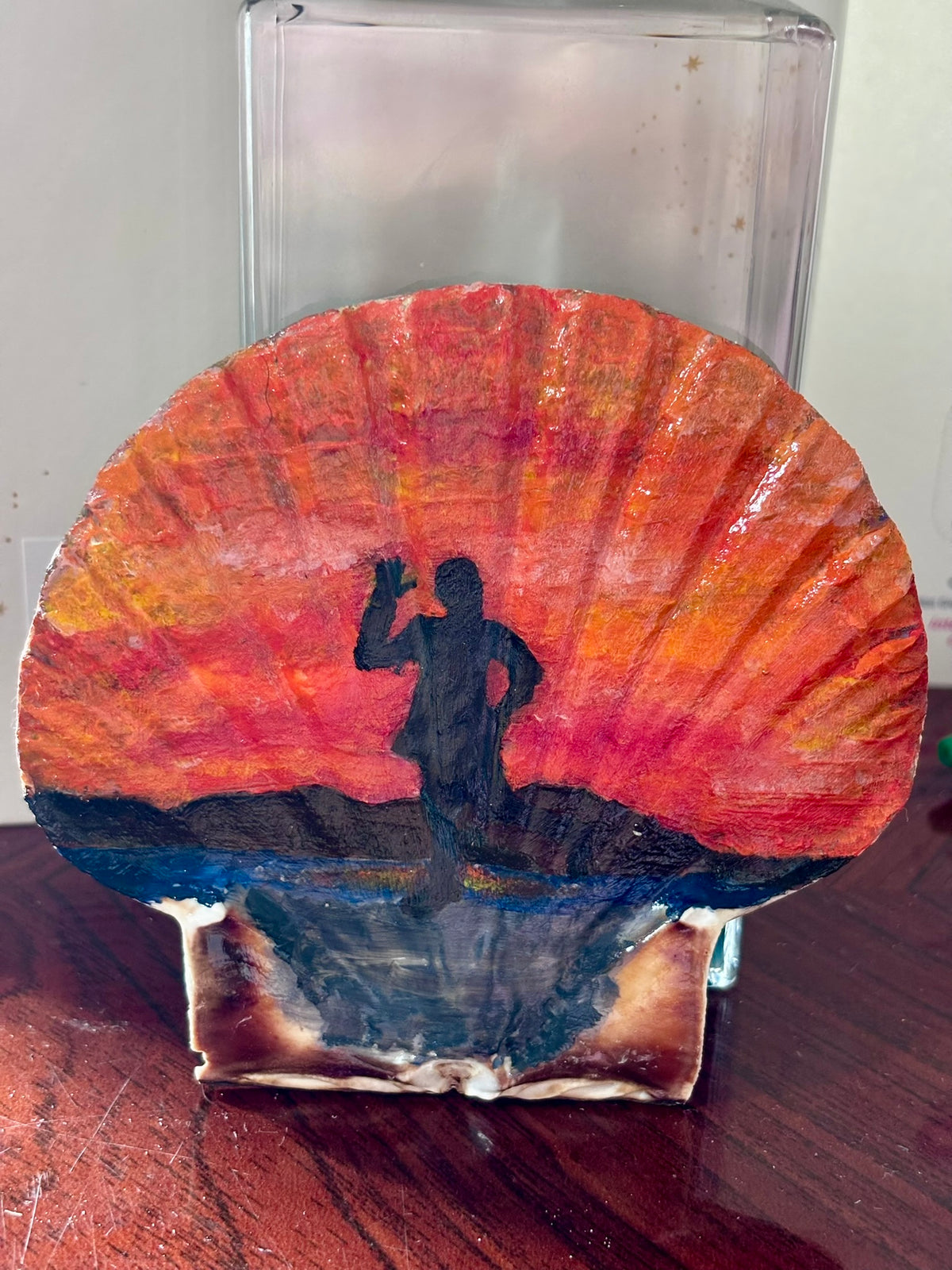 Hand-Painted Shell - Eric Morecambe Statue at Sunset