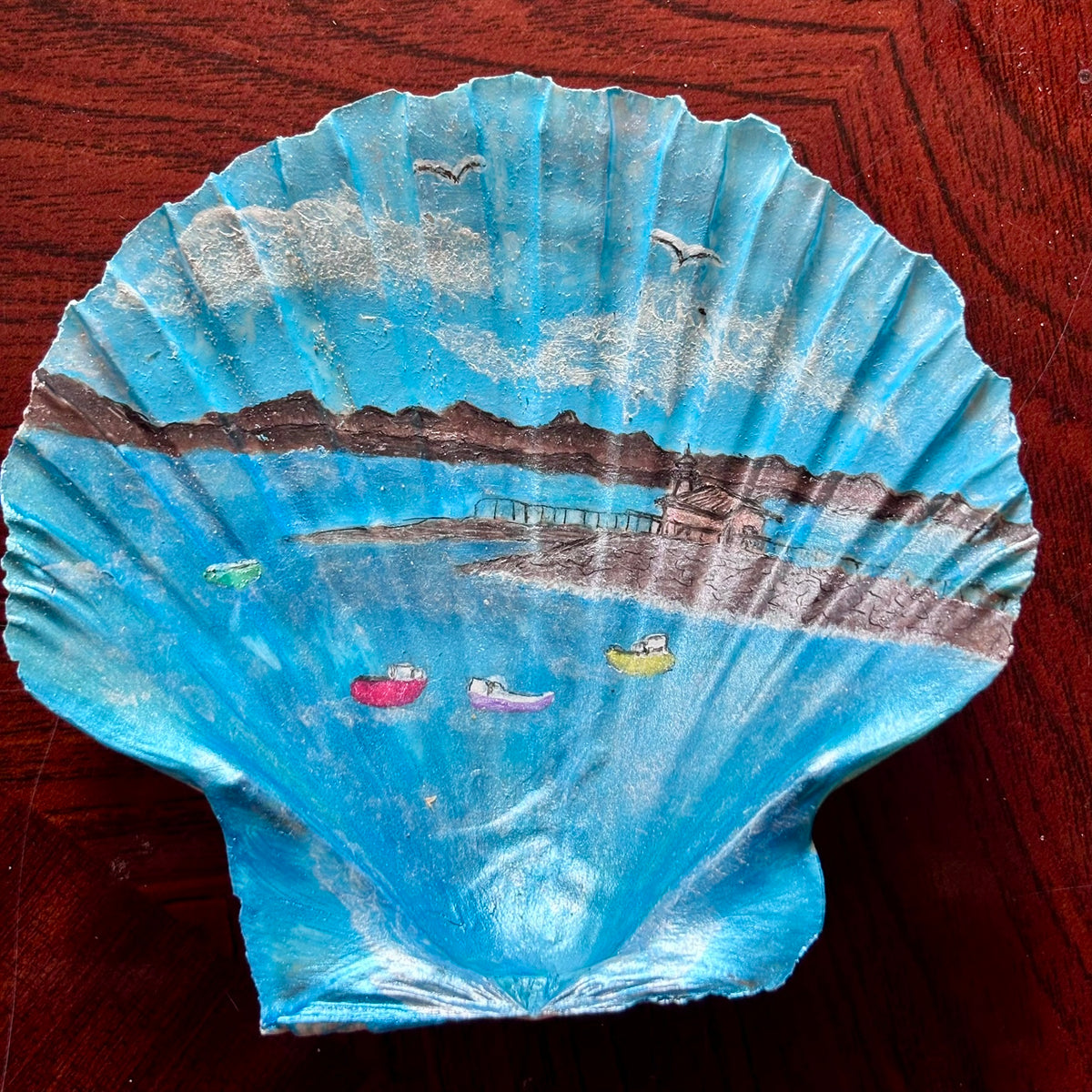 Hand-Painted Shell - Bay Scene