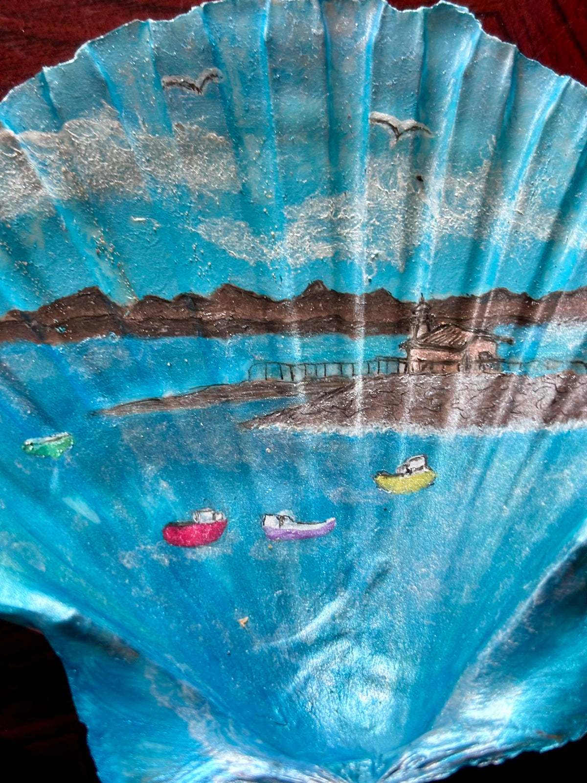 Hand-Painted Shell - Bay Scene