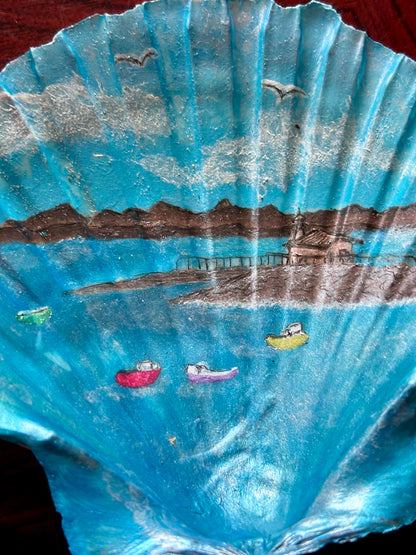 Hand-Painted Shell - Bay Scene
