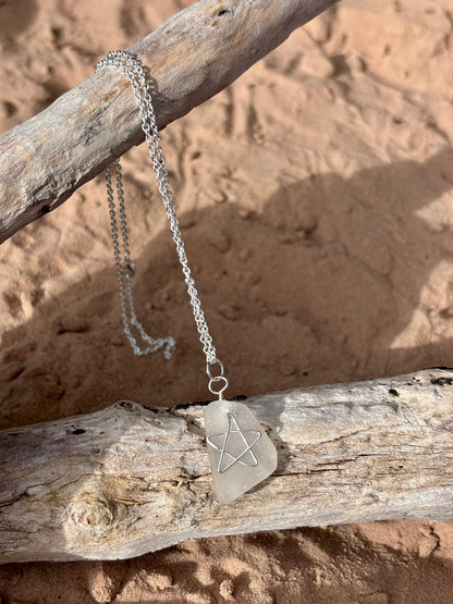 Silver Plated Sea Glass Necklace - White Star