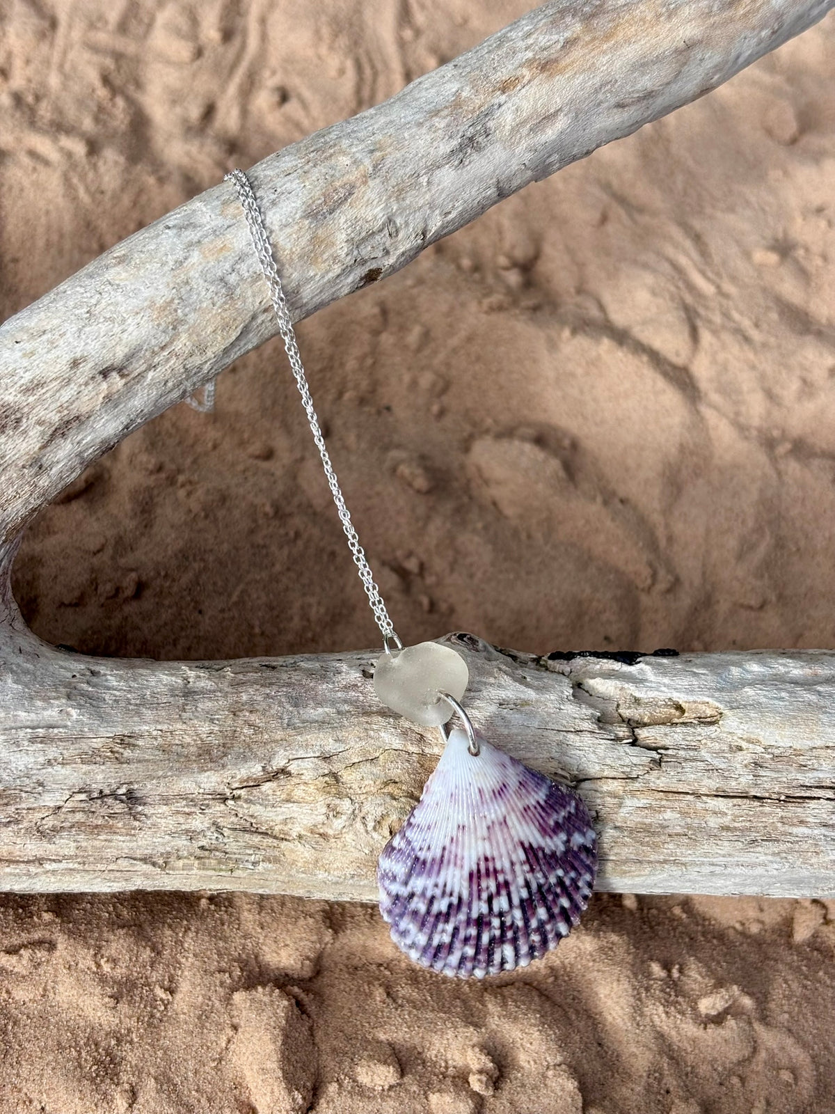 Sterling Silver Shell and Sea Glass Necklace