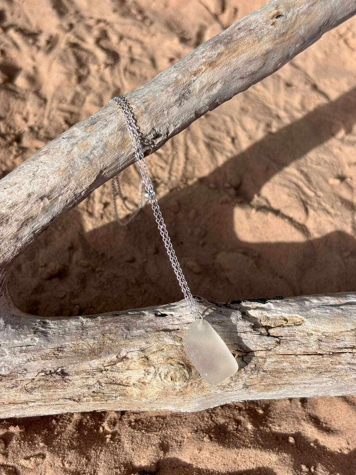 Sterling Silver Sea Glass Necklace - White