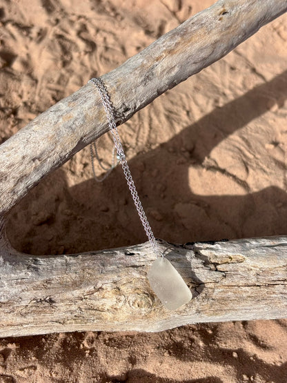 Sterling Silver Sea Glass Necklace - White