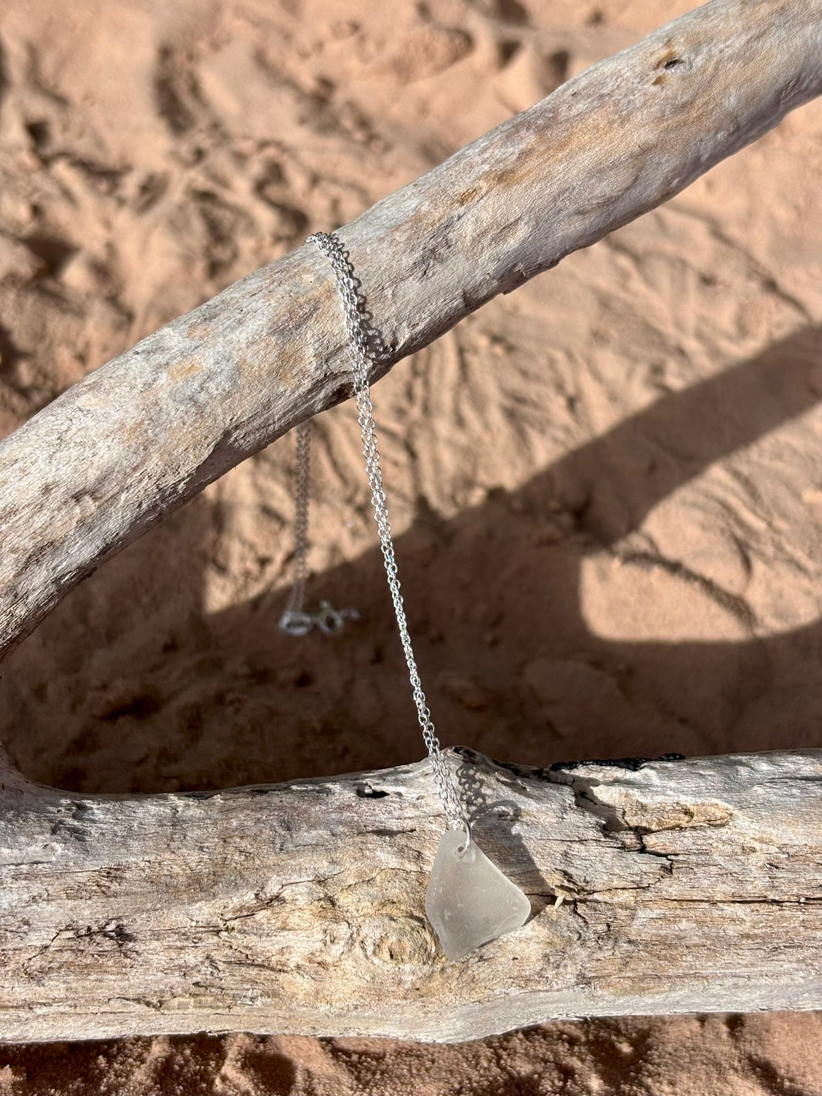 Sterling Silver Sea Glass Necklace - White