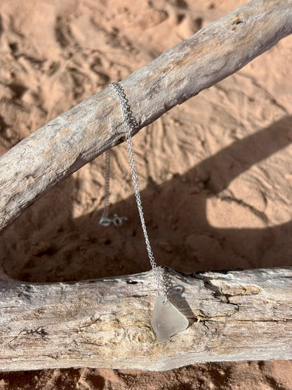 Sterling Silver Sea Glass Necklace - White